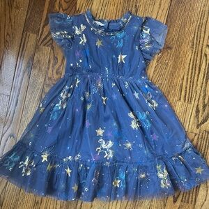 Monsoon Blue Celestial Gold Unicorn Dress size 6